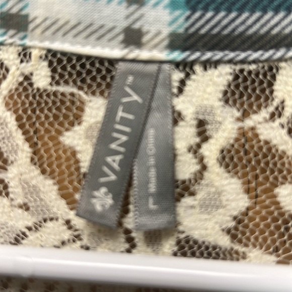 Vanity plaid button up lace top - Picture 4 of 8